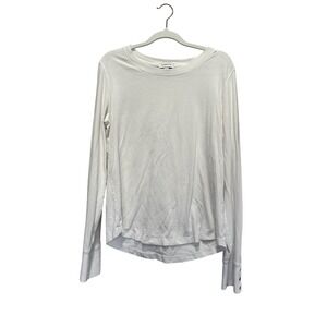 EVEREVE White Long Sleeve Crew Neck Shirt with Button Cuff Detail Women's Size L